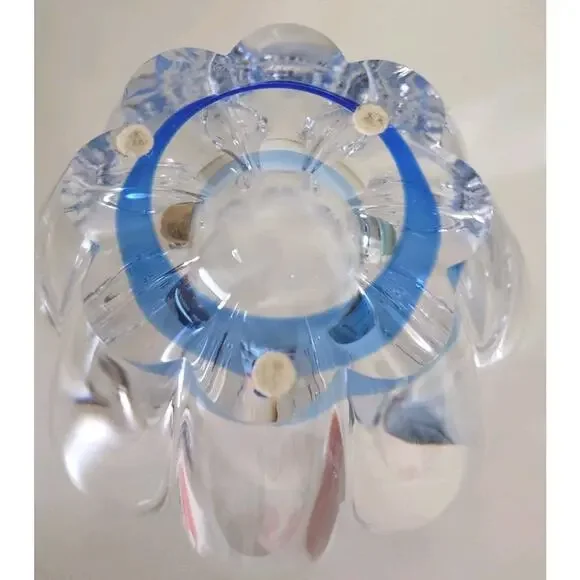 Orrefors Sweden Blue Mayflower Glass Daisy Bowl Signed Heavy Vase Scalloped Edge - Picture 4 of 6